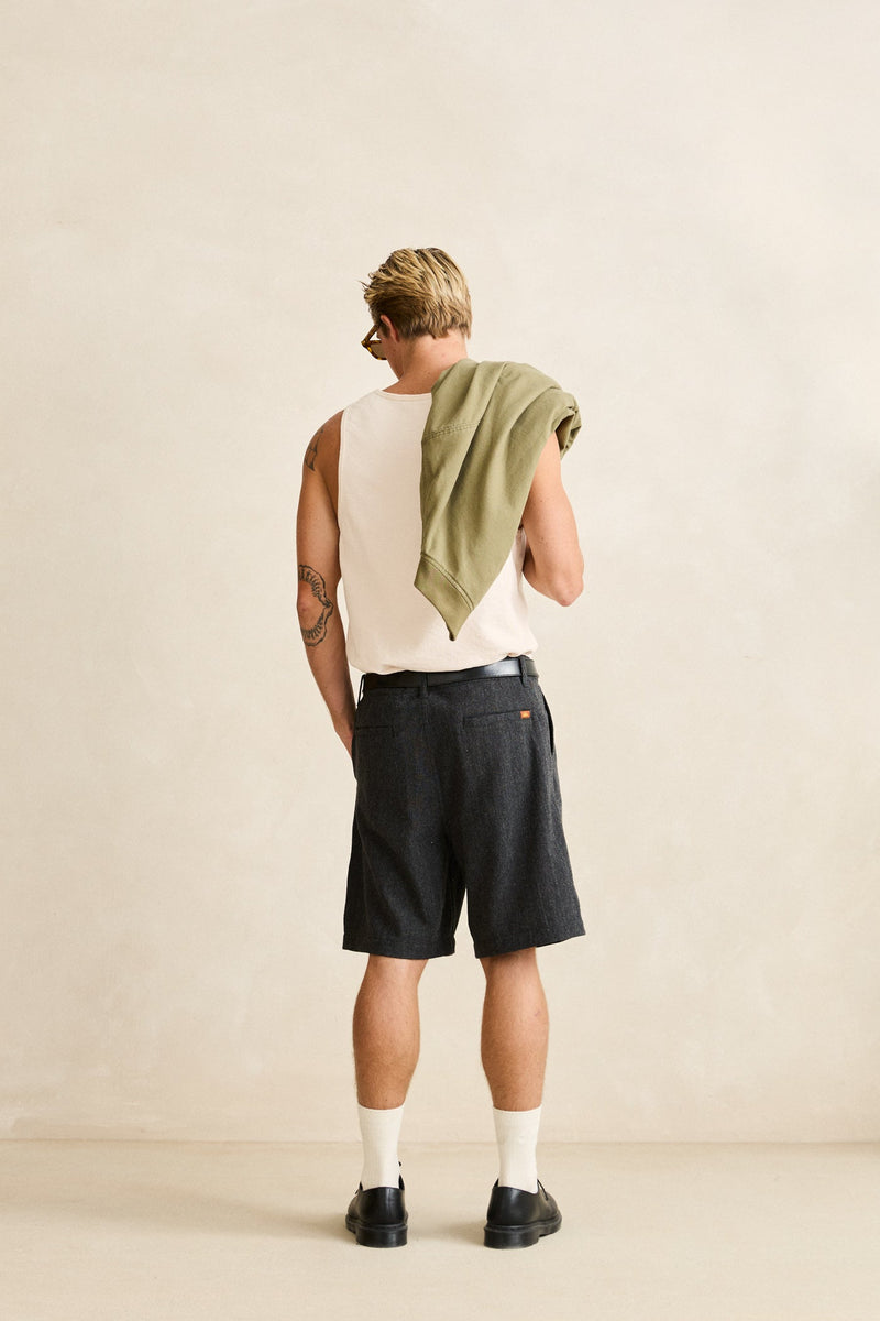 Relaxed Double Pleat Tweed Short Granite