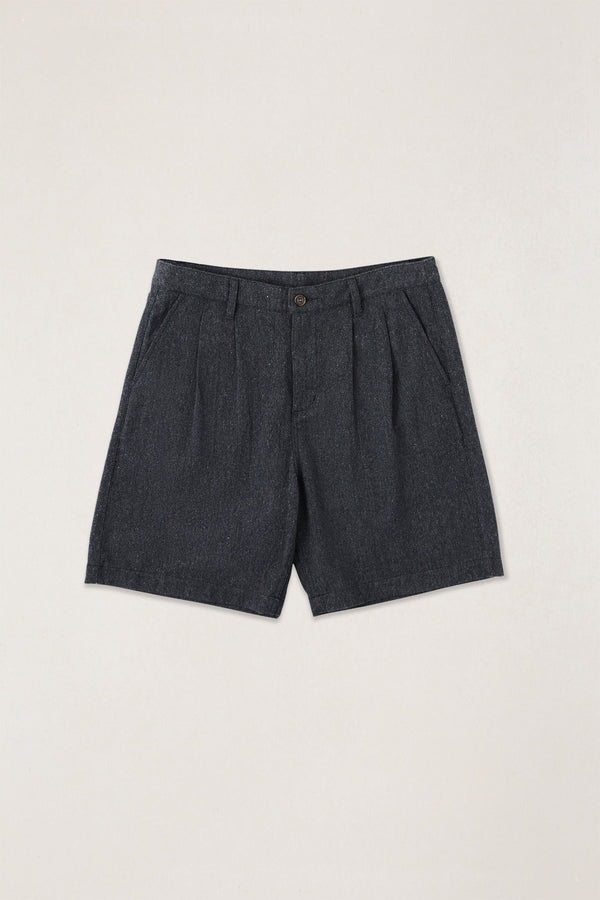 Relaxed Double Pleat Tweed Short Granite