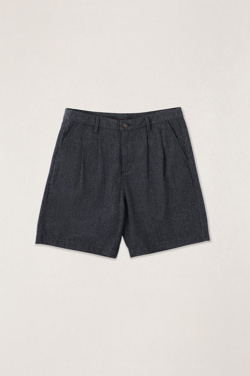 Relaxed Double Pleat Tweed Short Granite
