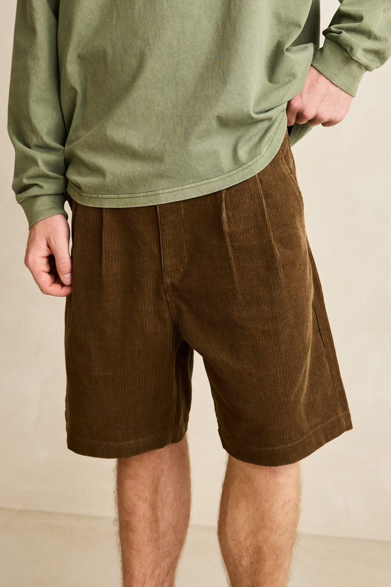 Double Pleat Cord Short Oak