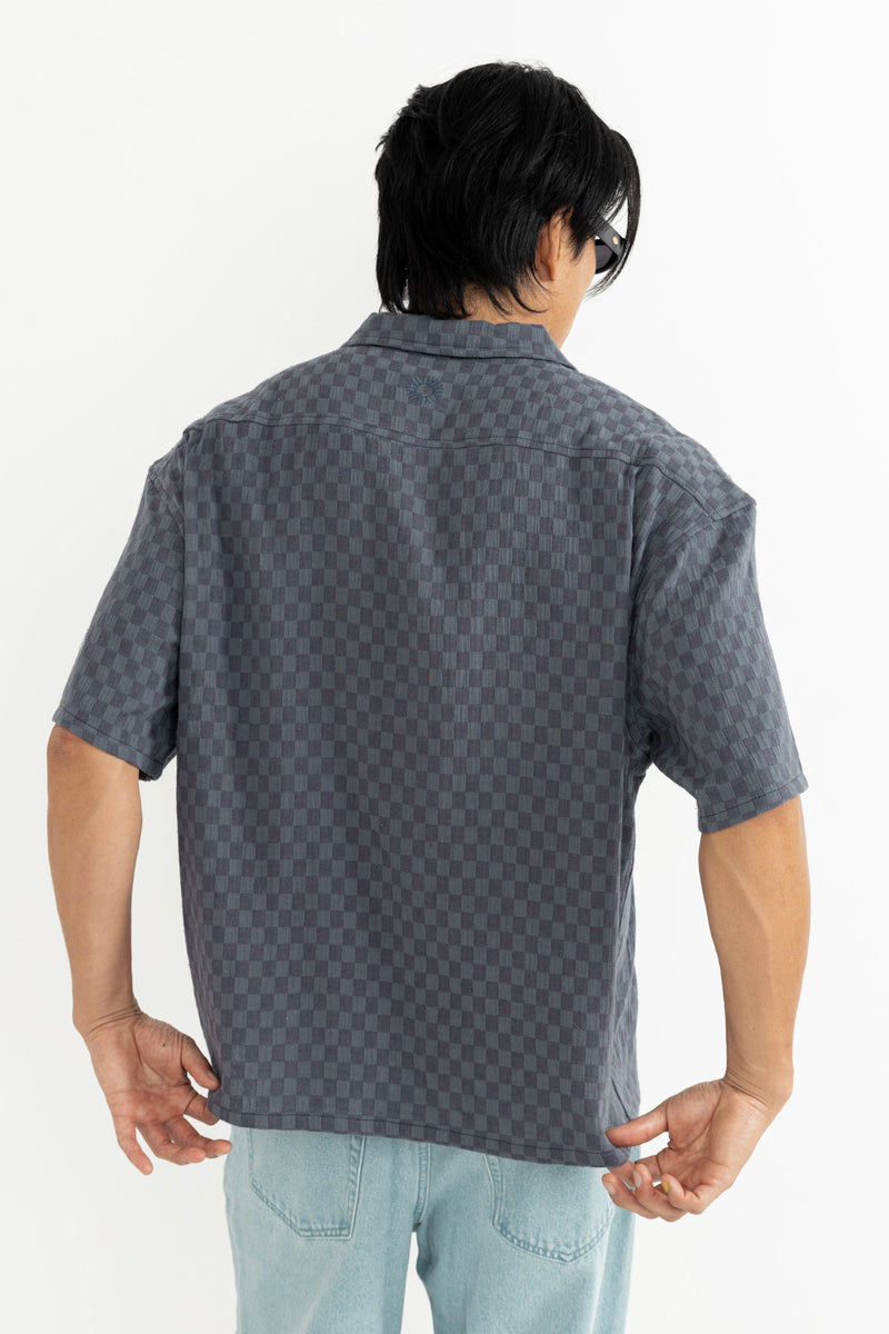 Leads Relaxed Check Ss Shirt Blue Sea