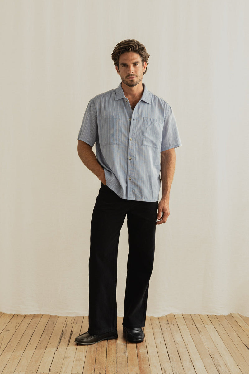 Relaxed Fit Oversized Pocket Ss Shirt Blue