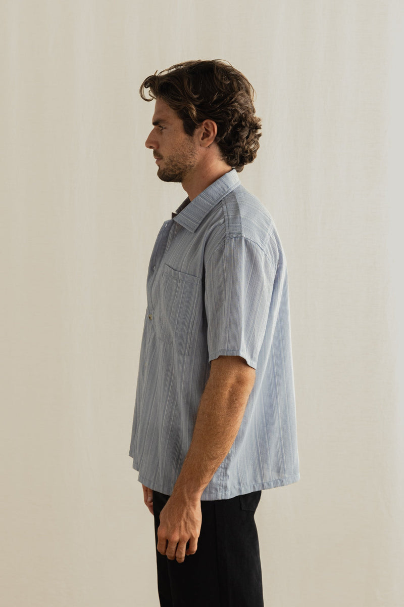 Relaxed Fit Oversized Pocket Ss Shirt Blue
