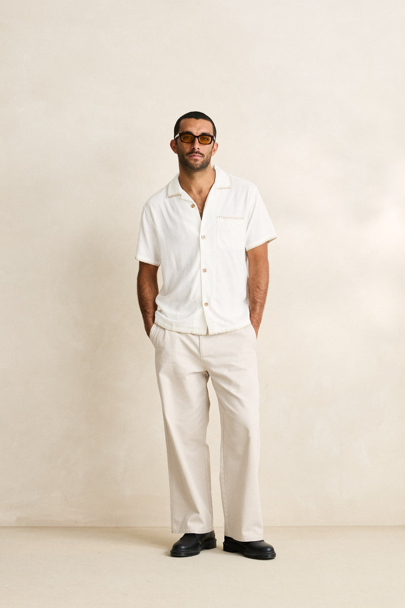 Linen Whip Stitch Ss Shirt Vintage White