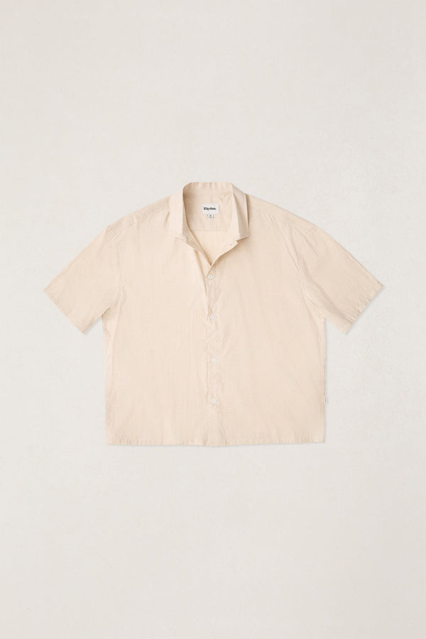 Essential Linen Stripe Ss Shirt Natural
