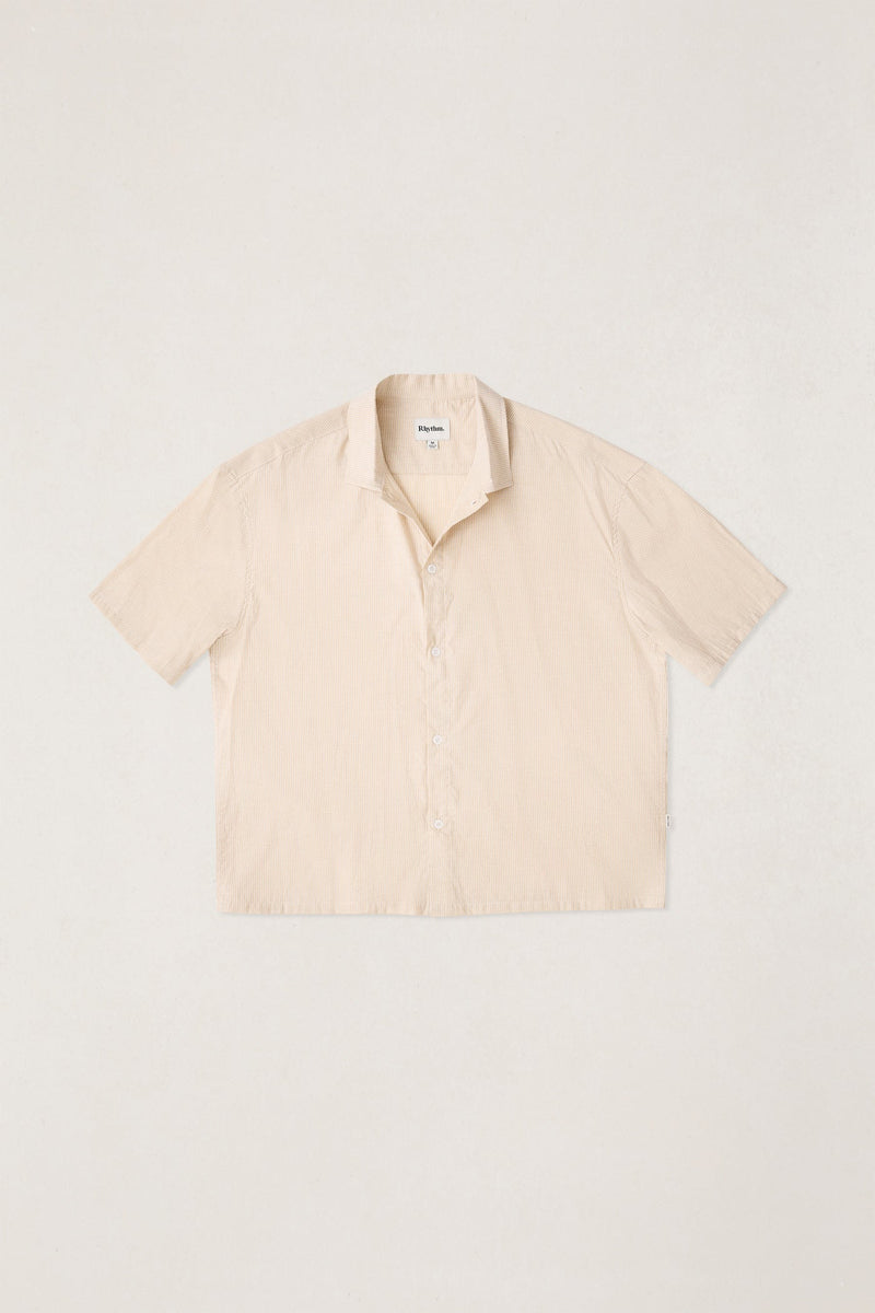 Essential Linen Stripe Ss Shirt Natural
