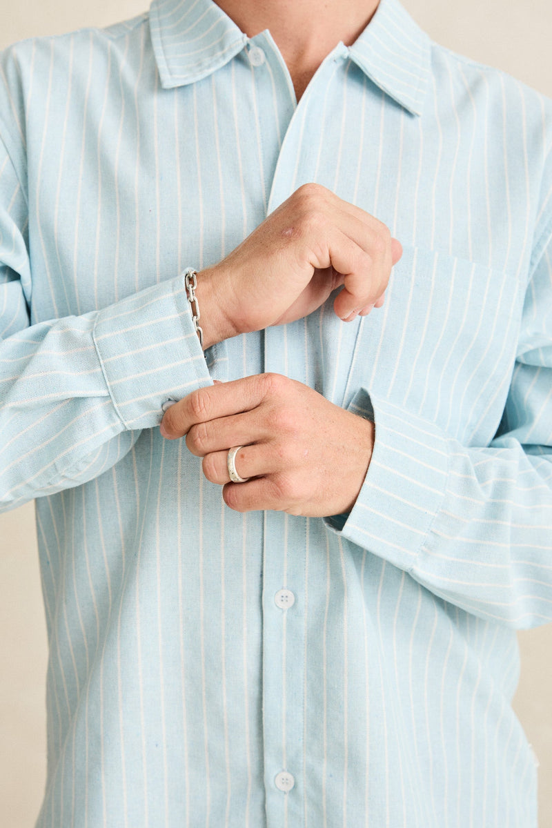 Linen Pin Stripe Ls Shirt Mist