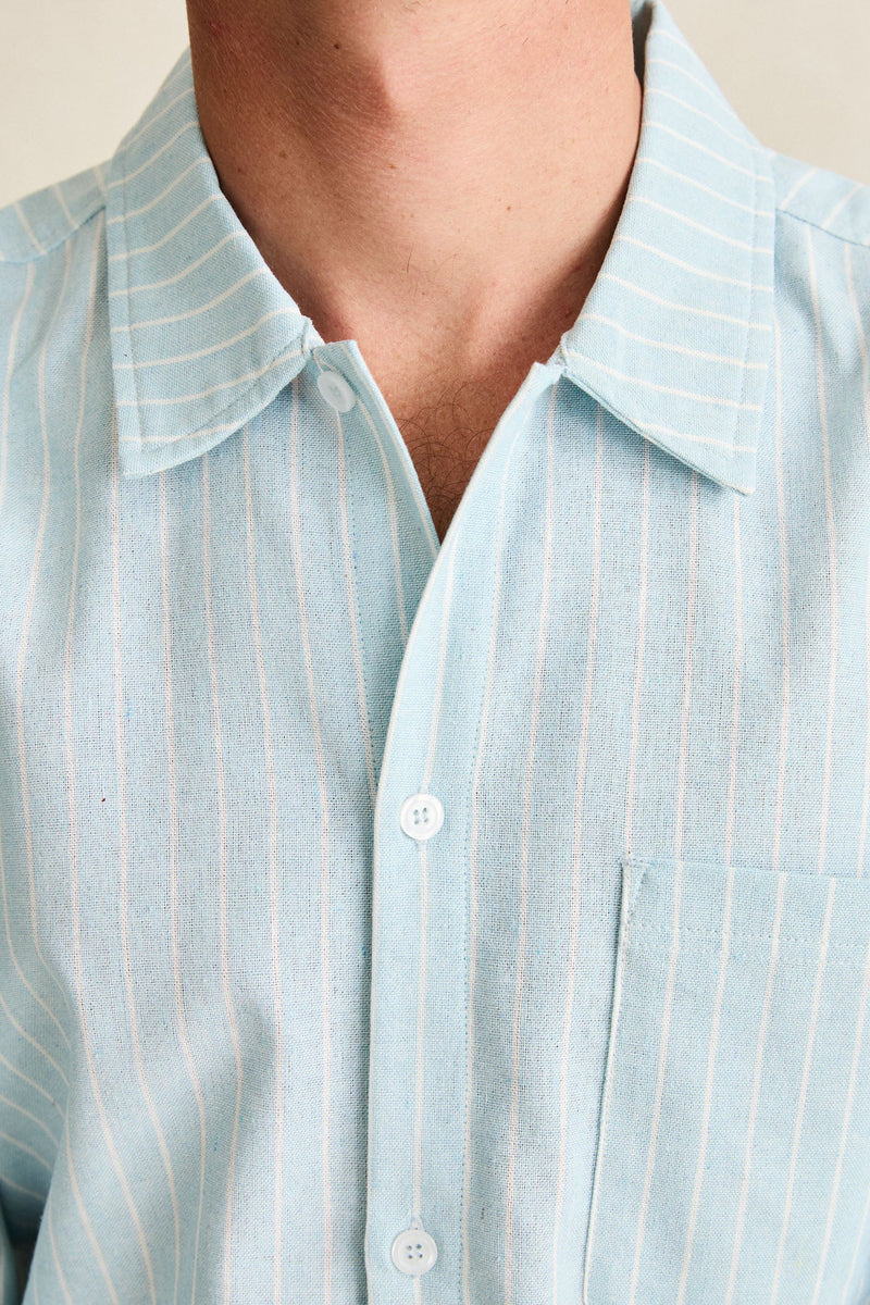 Linen Pin Stripe Ls Shirt Mist