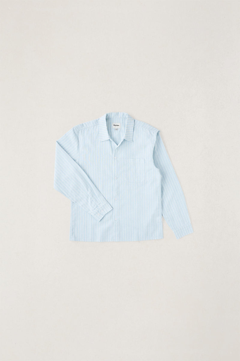 Linen Pin Stripe Ls Shirt Mist