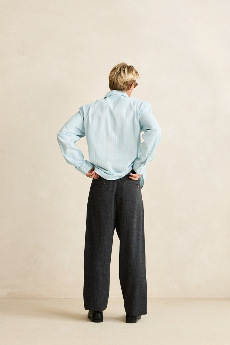 Linen Pin Stripe Ls Shirt Mist