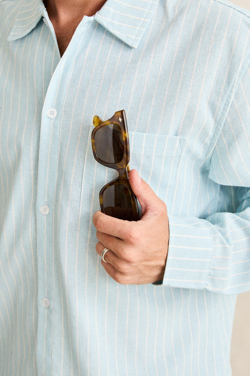 Linen Pin Stripe Ls Shirt Mist