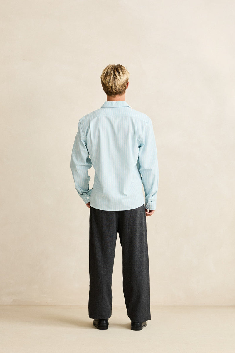 Linen Pin Stripe Ls Shirt Mist