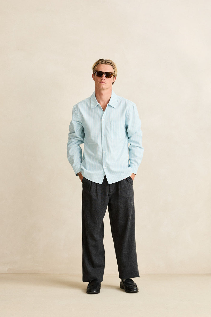 Linen Pin Stripe Ls Shirt Mist