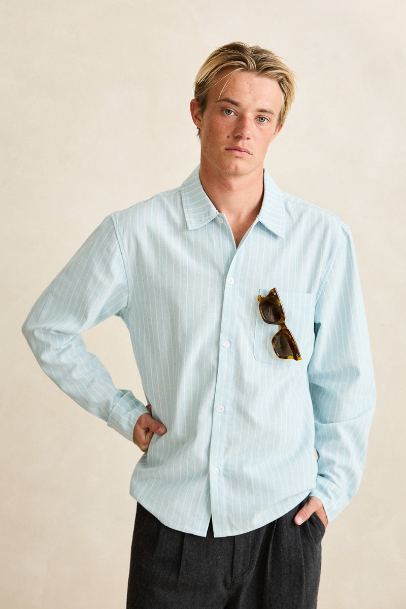 Linen Pin Stripe Ls Shirt Mist