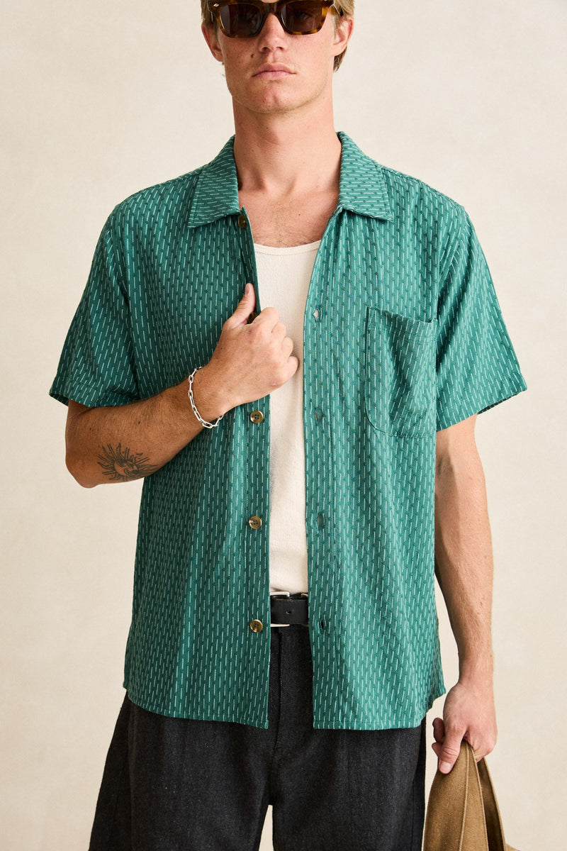 Linen Float Stitch Ss Shirt Pine