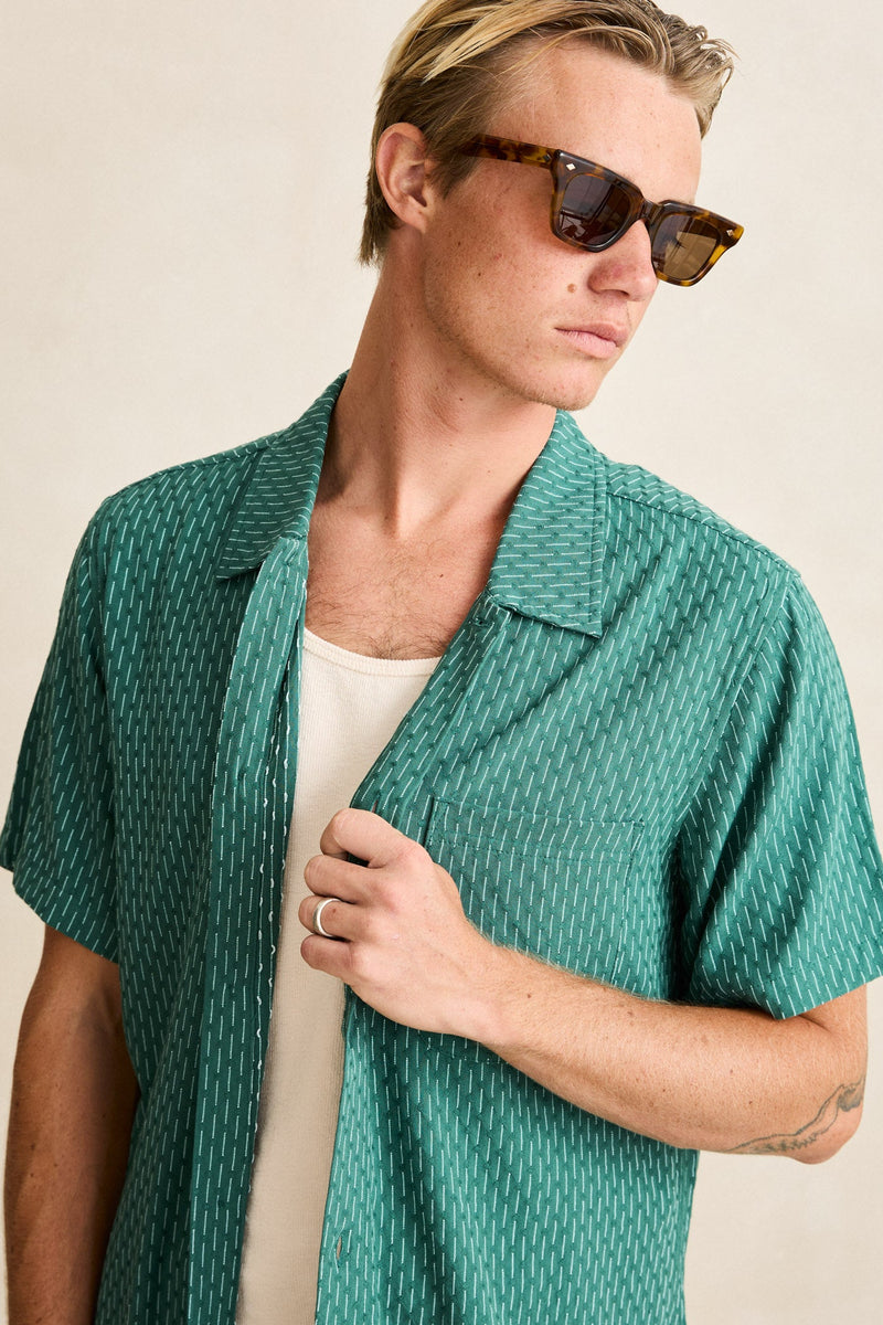 Linen Float Stitch Ss Shirt Pine