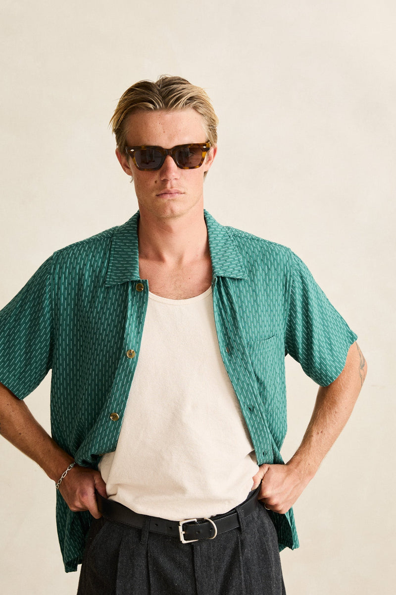 Linen Float Stitch Ss Shirt Pine