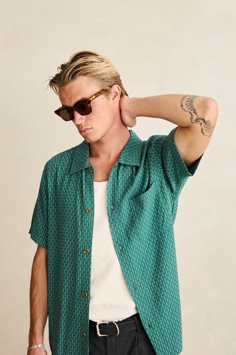 Linen Float Stitch Ss Shirt Pine