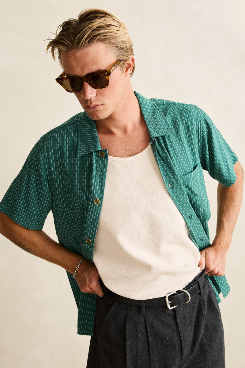 Linen Float Stitch Ss Shirt Pine