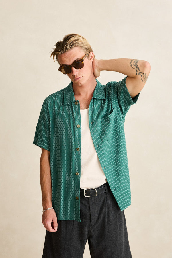 Linen Float Stitch Ss Shirt Pine