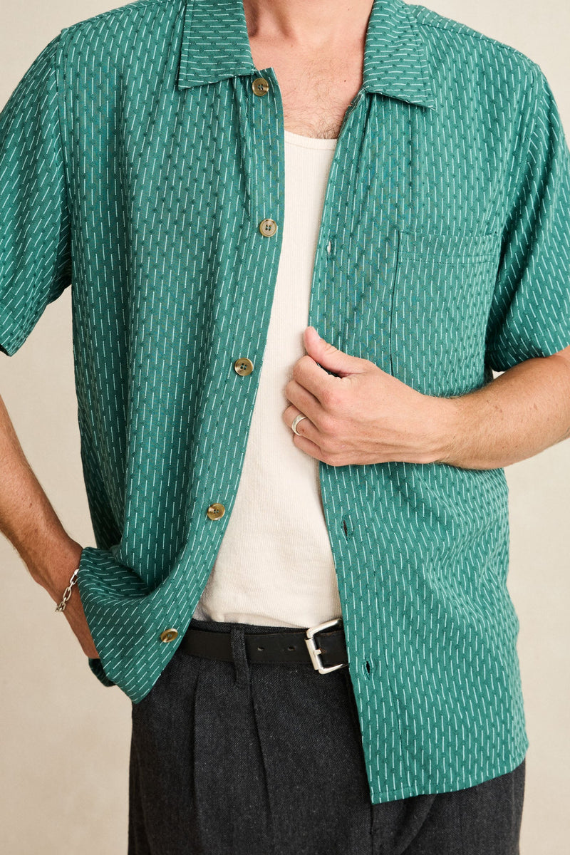 Linen Float Stitch Ss Shirt Pine