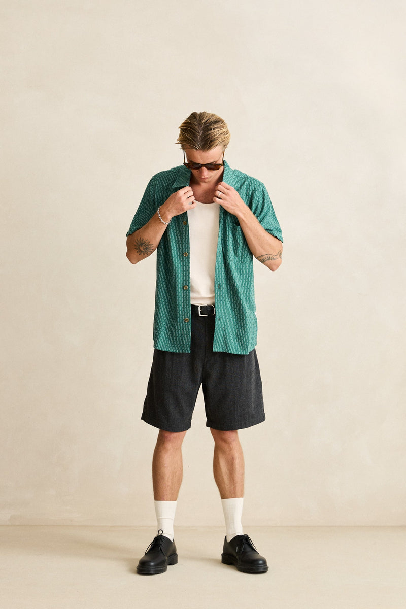 Linen Float Stitch Ss Shirt Pine