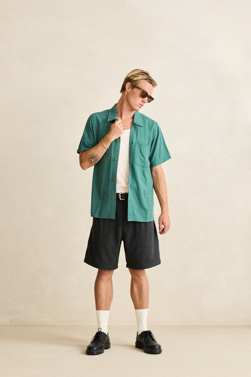 Linen Float Stitch Ss Shirt Pine