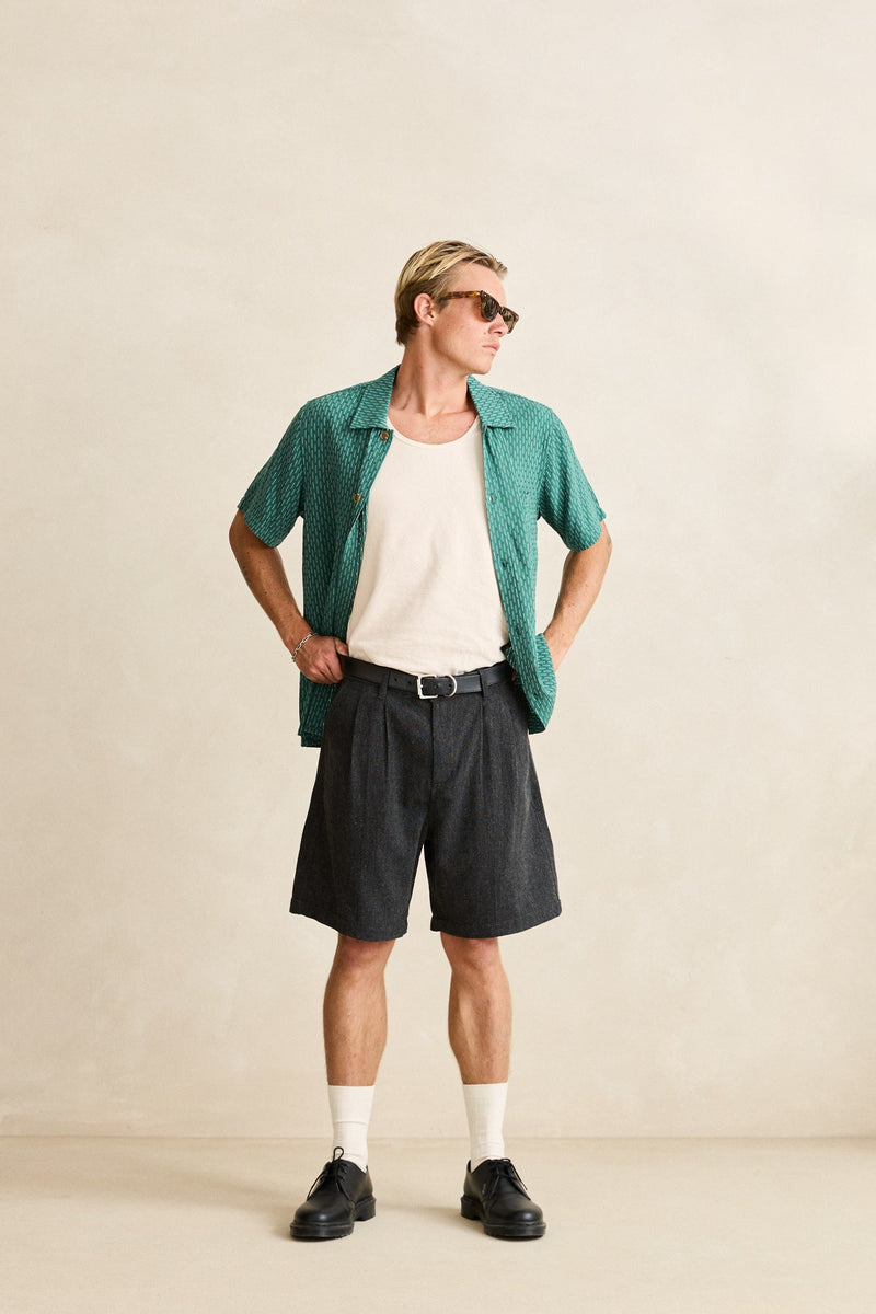 Linen Float Stitch Ss Shirt Pine