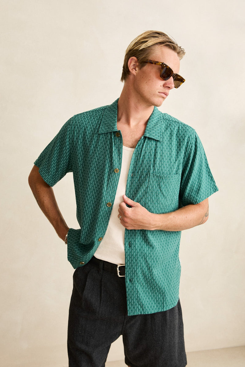 Linen Float Stitch Ss Shirt Pine