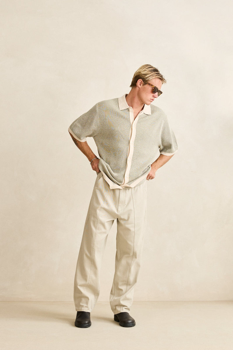 Hi Lo Knit Button Up Natural