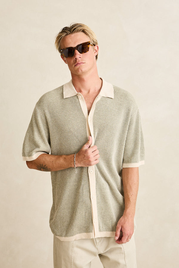 Hi Lo Knit Button Up Natural