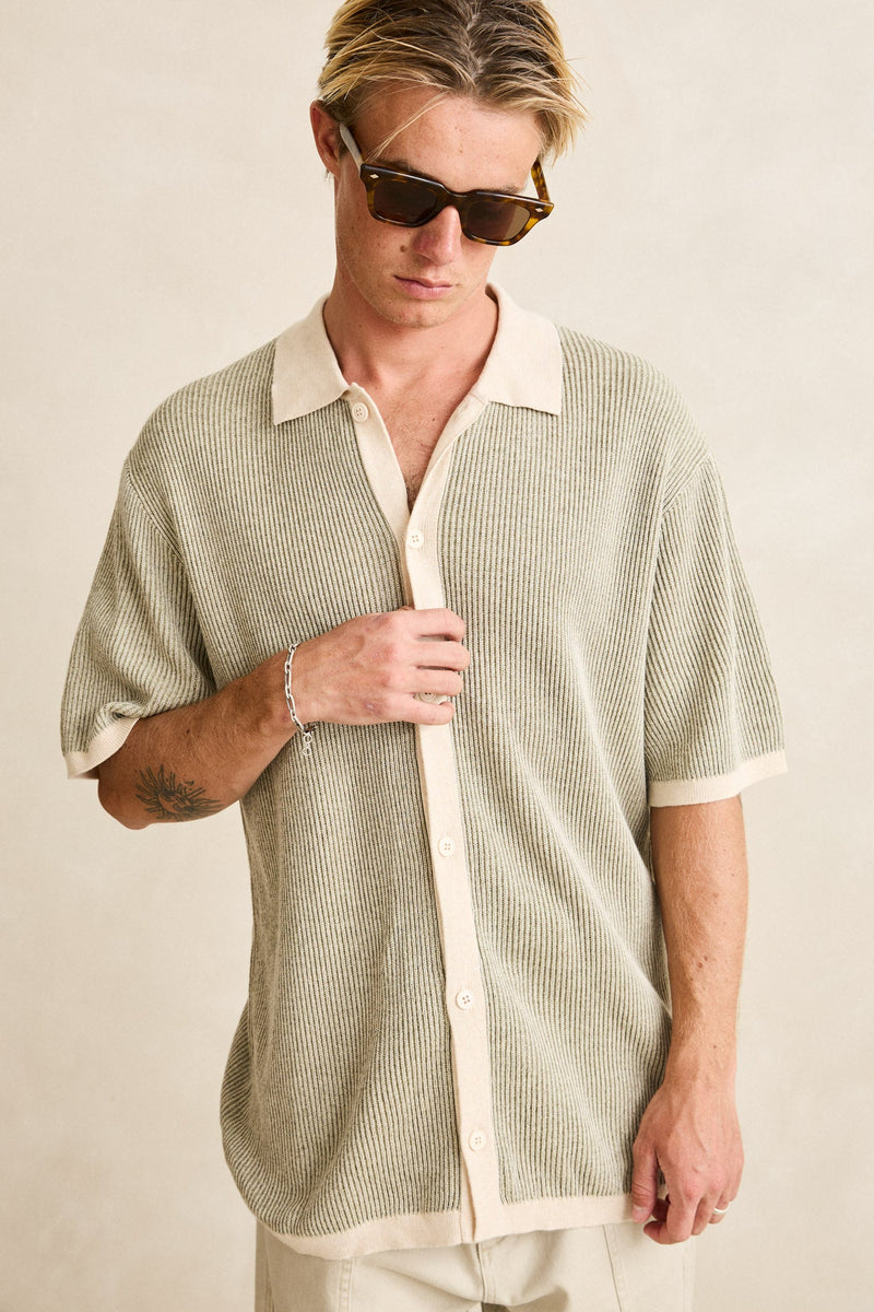 Hi Lo Knit Button Up Natural