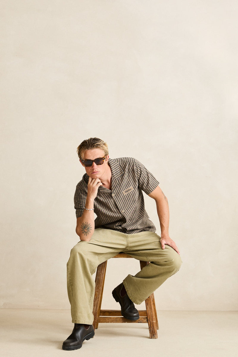 Texture Stripe Ss Shirt Natural