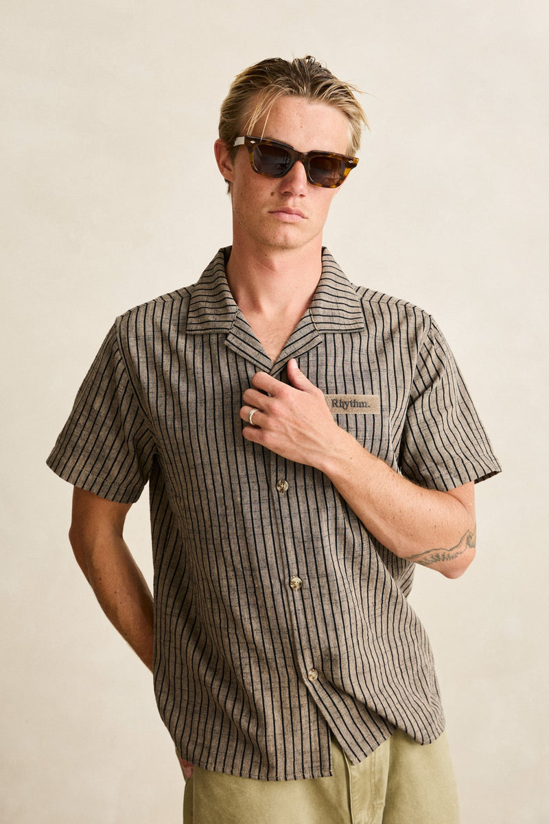 ☆ANEW GOLF☆ STRIPE TEXTURE SHORT SLEEVE Texture Stripe Ss Shirt Natural – Rhythm US