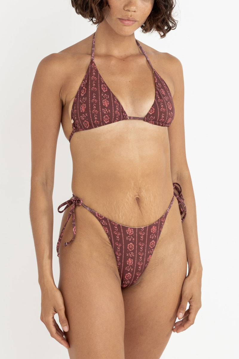 Vintage Floral Slide Tri Top Burgundy