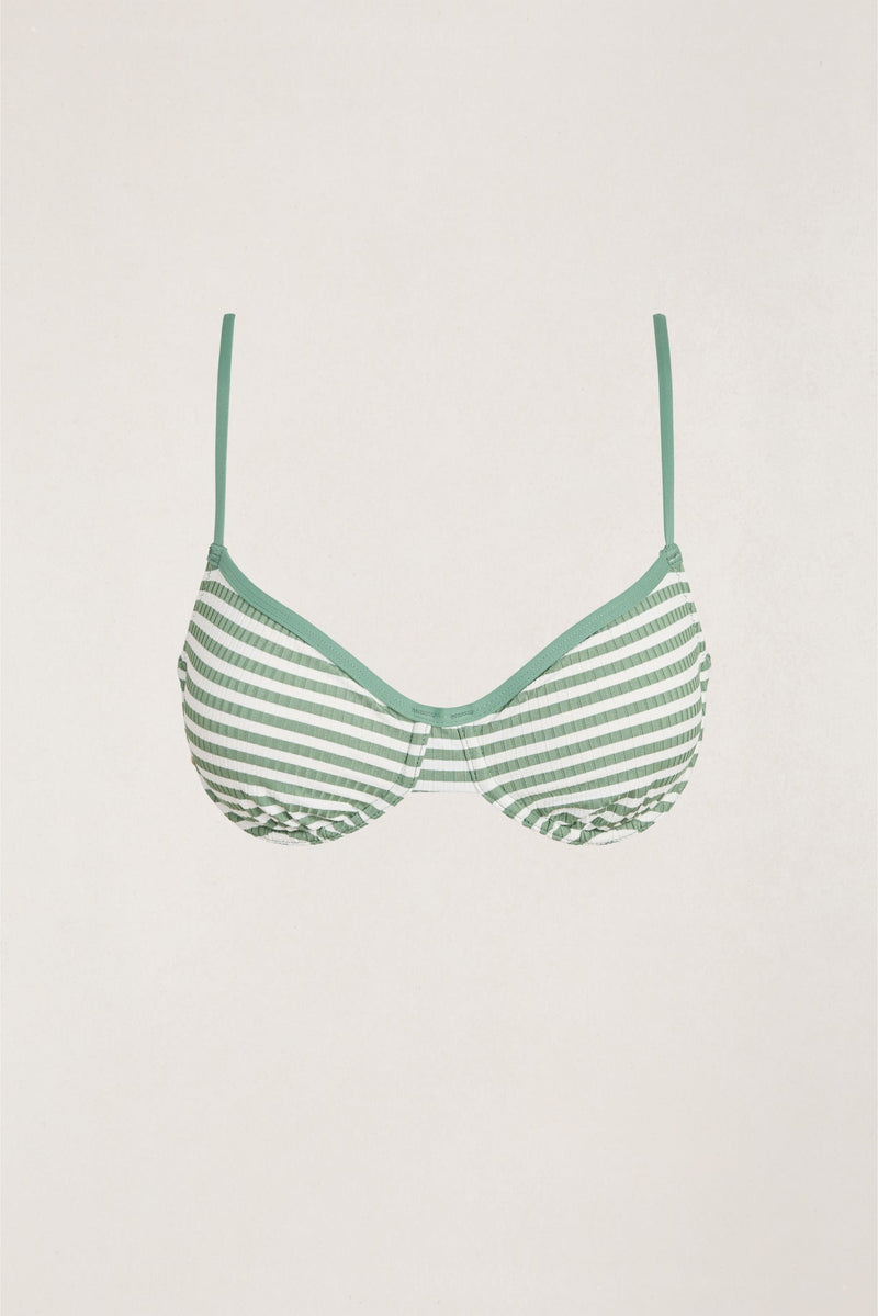 Harbor Stripe Rib Underwire Top Olive