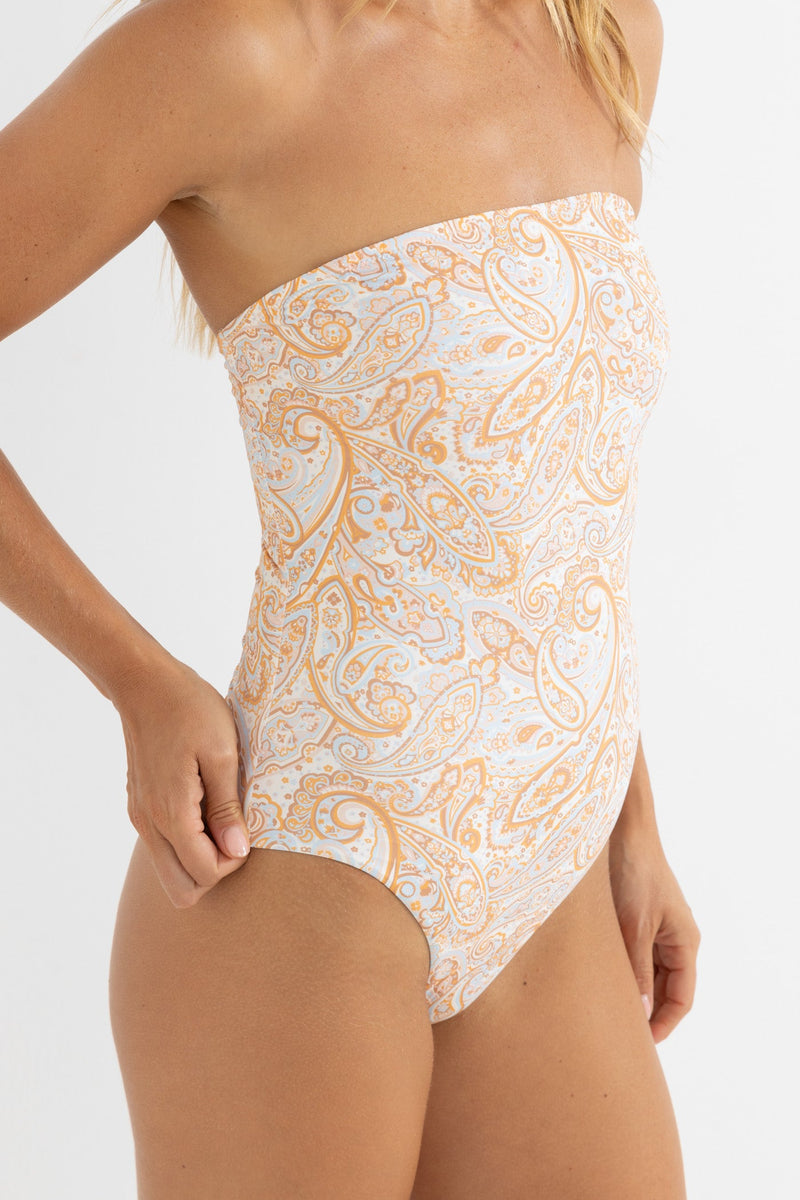 Boho Paisley Strapless One Piece Orange Sky