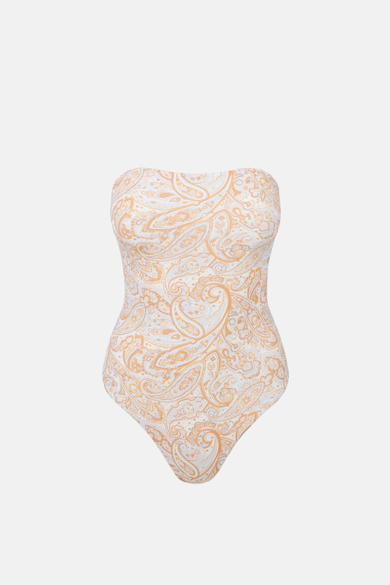 Boho Paisley Strapless One Piece Orange Sky