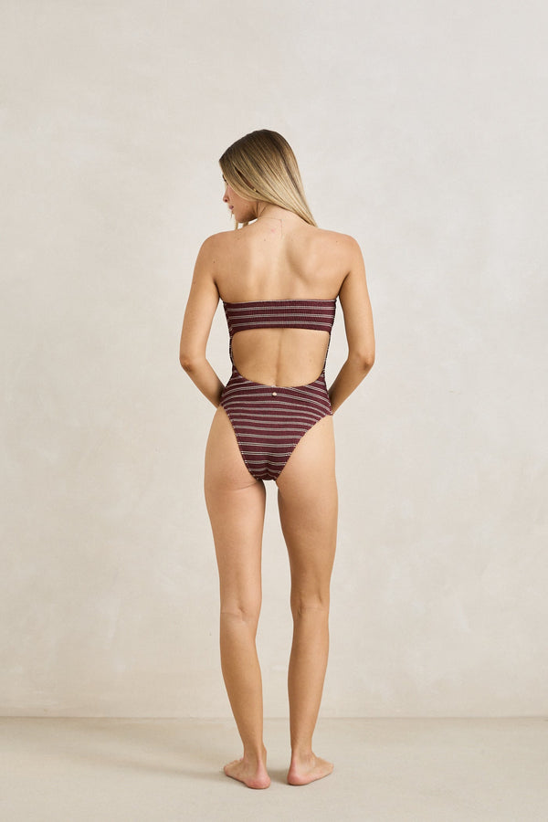 Sol Stripe Strapless One Piece Merlot