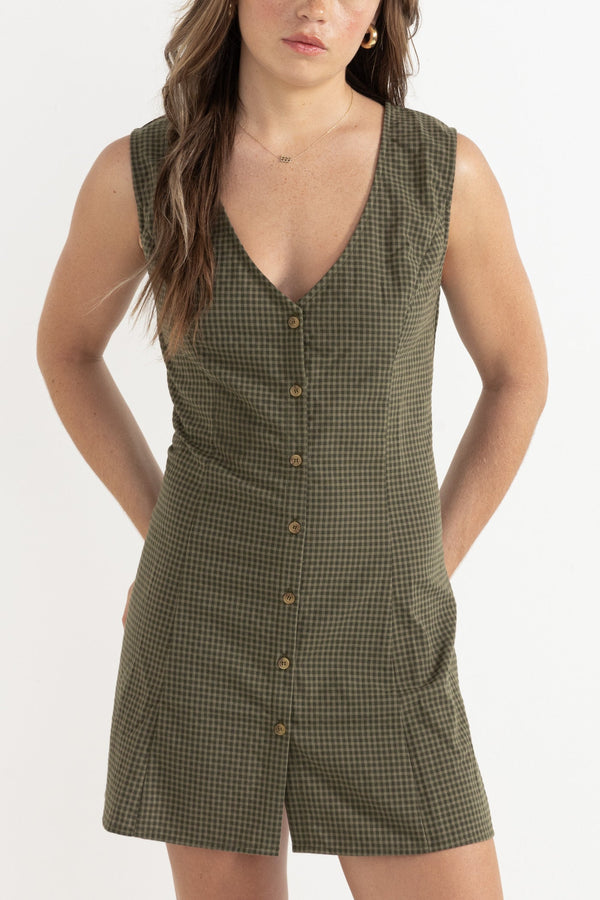 Louise Check Mini Dress Olive