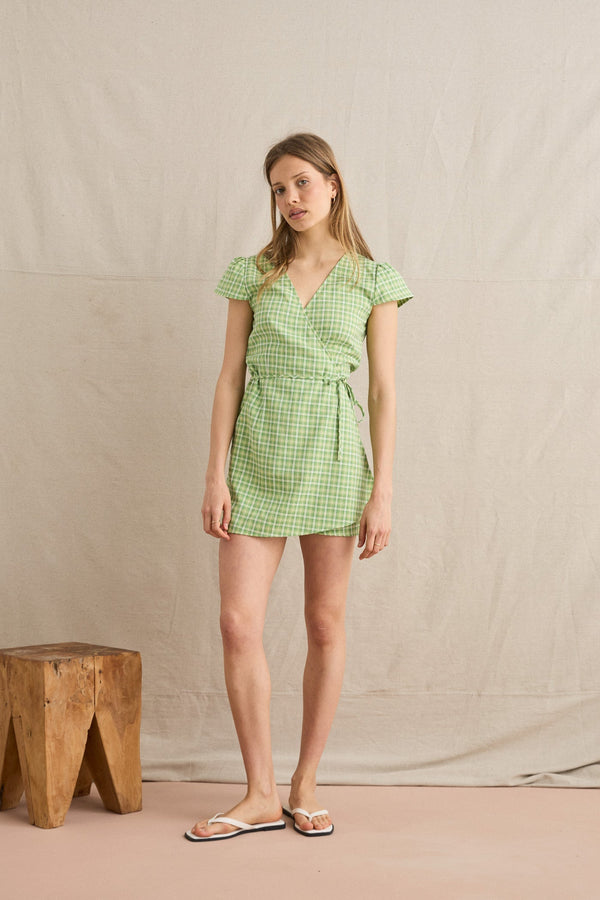 Anini Wrap Mini Dress Lime