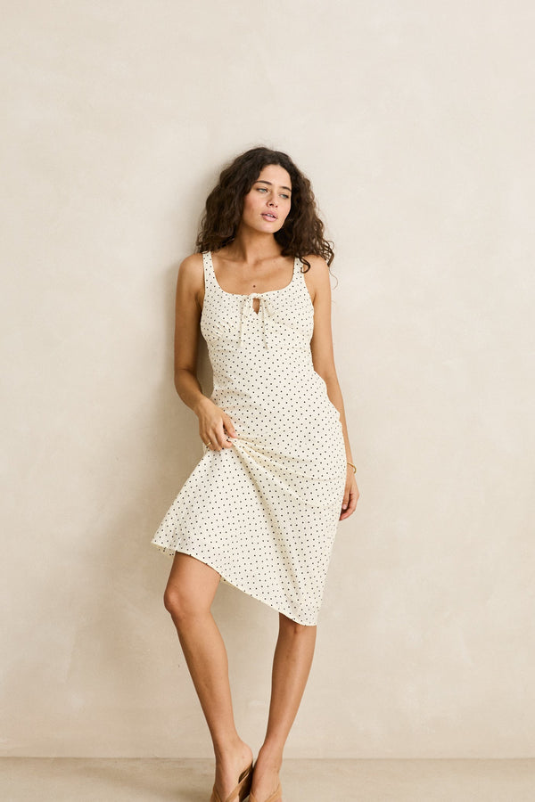 Polka Midi Dress Cream