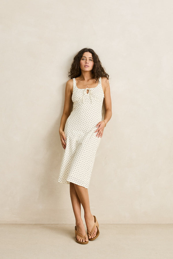 Polka Midi Dress Cream