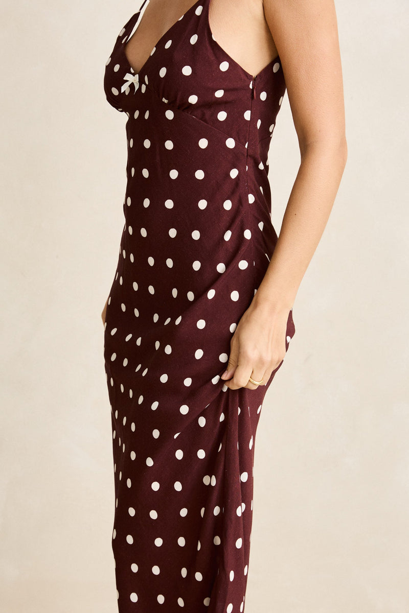 Polka Dot Bias Midi Dress Cafe – Rhythm US