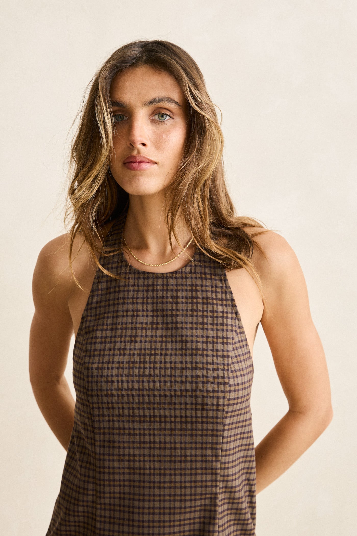 Jordy Check Halter Mini Dress Cafe – Rhythm US