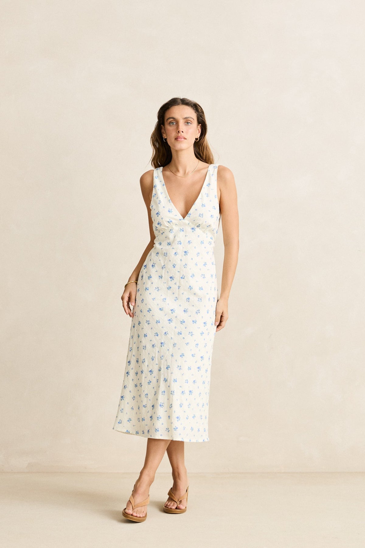 maxi long sleeve linen dress Long Sleeve Maxi Linen Dress with Belt main image 0
