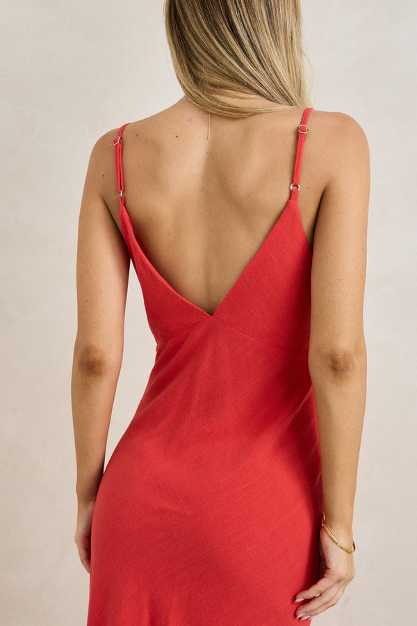 Sunny Days Linen Bias Midi Dress Cherry