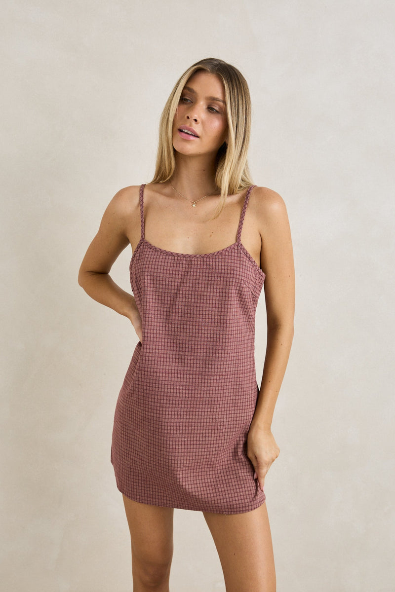Lucy Check Slip Mini Dress Rust