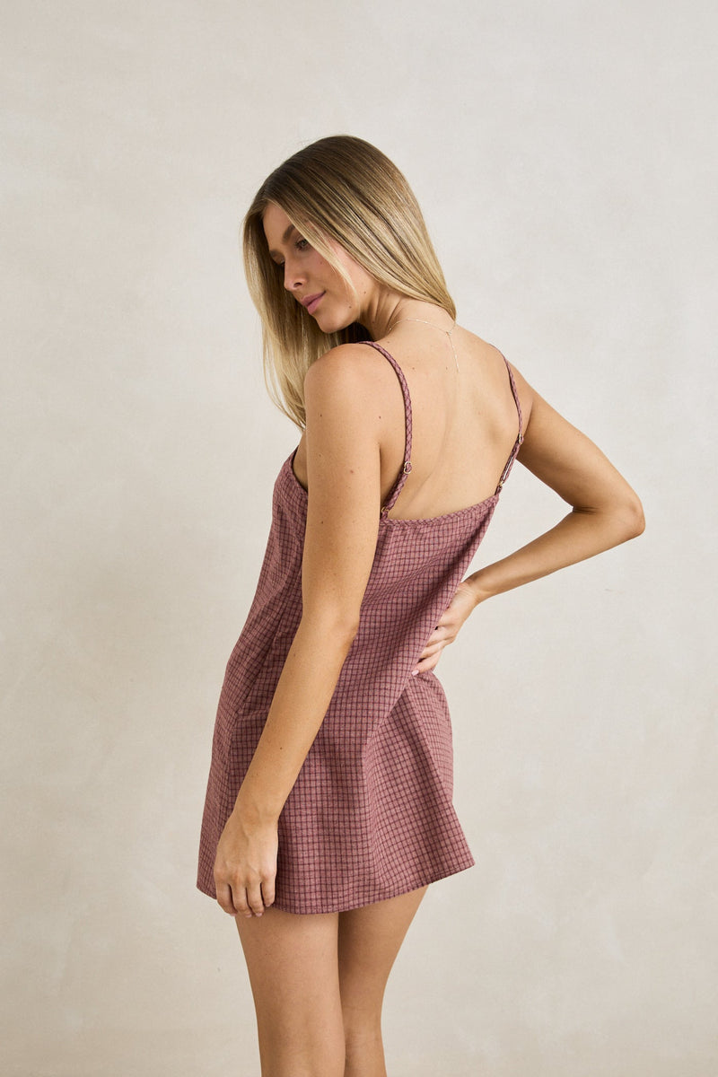 Lucy Check Slip Mini Dress Rust