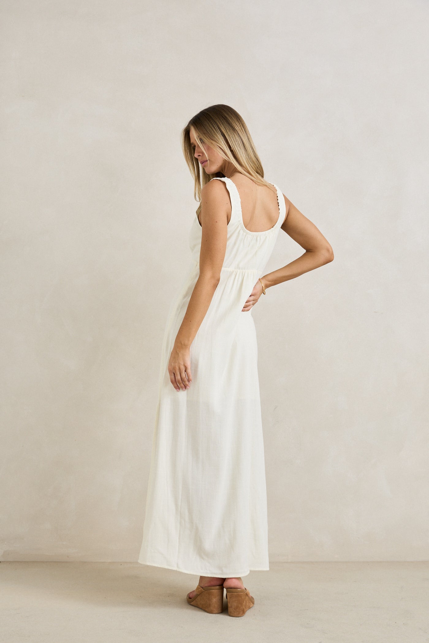 maxi gathered dress Rhythm Women's Del Rio Gathered Maxi Dress White / XS